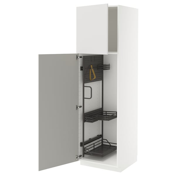METOD High cabinet with cleaning interior, white/Ringhult light grey, 60x60x200 cm