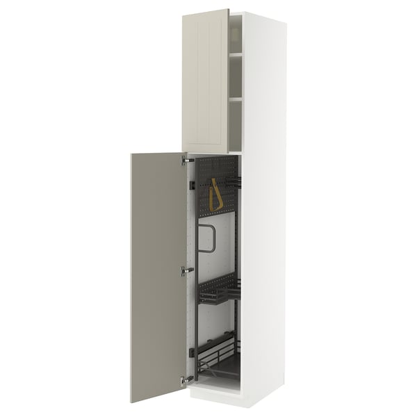 METOD High cabinet with cleaning interior, white/Stensund beige, 40x60x220 cm