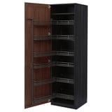 METOD High cabinet with pull-out larder, black Enköping/brown walnut effect, 60x60x200 cm