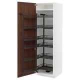 METOD High cabinet with pull-out larder, white Enköping/brown walnut effect, 60x60x200 cm