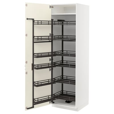 METOD High cabinet with pull-out larder, white/Voxtorp high-gloss light beige, 60x60x200 cm