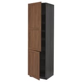 METOD High cabinet with shelves/2 doors, black Enköping/brown walnut effect, 60x60x220 cm