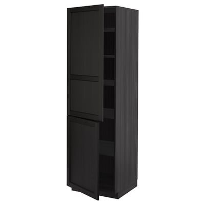 METOD High cabinet with shelves/2 doors, black/Lerhyttan black stained, 60x60x200 cm