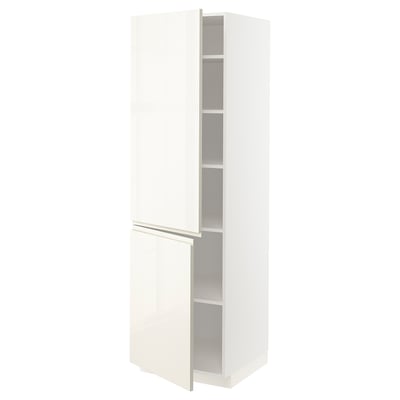 METOD High cabinet with shelves/2 doors, white/Voxtorp high-gloss light beige, 60x60x200 cm