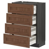 METOD / MAXIMERA Base cab 4 frnts/4 drawers, black Enköping/brown walnut effect, 60x37 cm