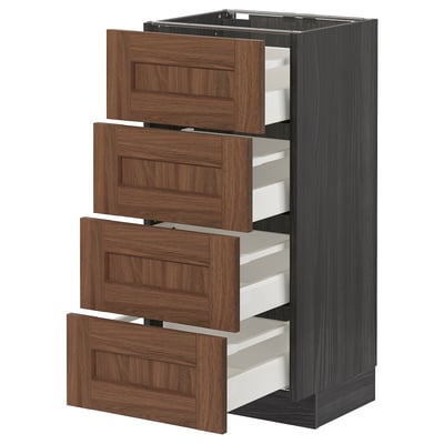 METOD / MAXIMERA Base cab 4 frnts/4 drawers, black Enköping/brown walnut effect, 40x37 cm