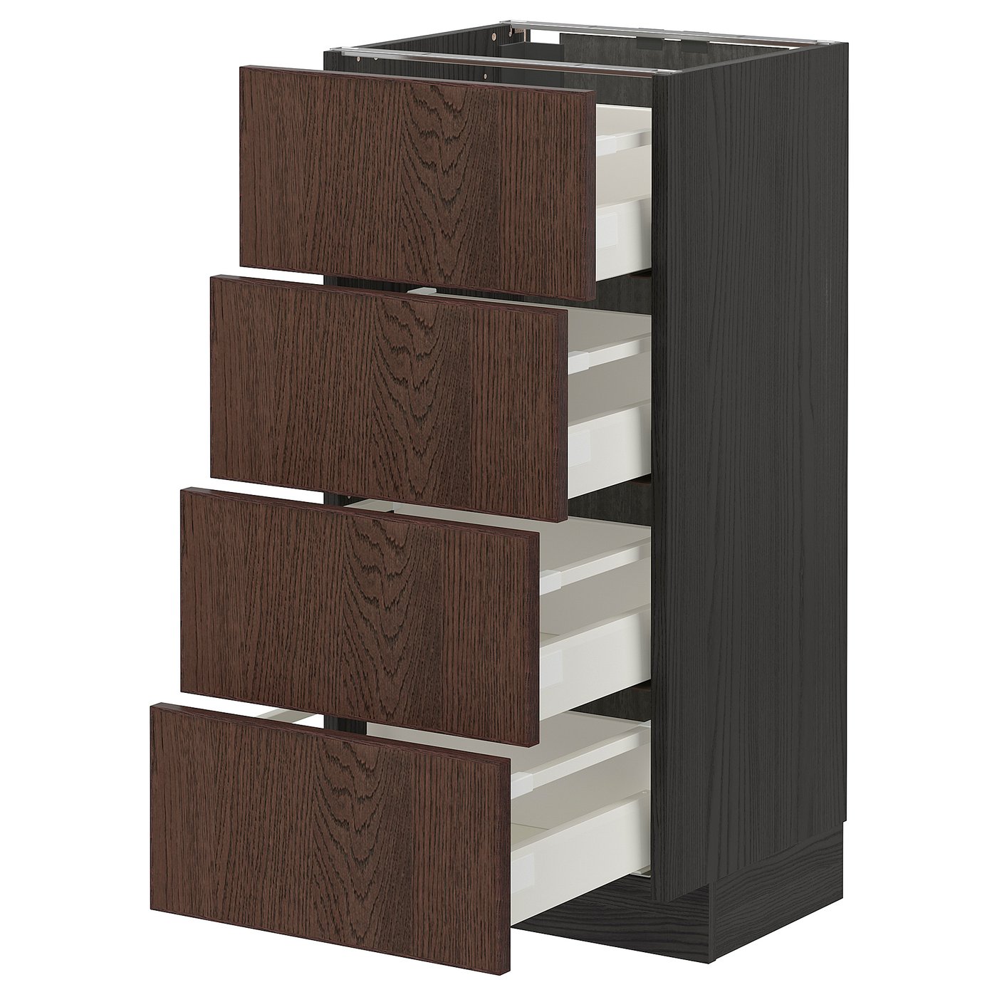 IKEA METOD Base cabinet with 4 fronts, 4 drawers 40x37 cm MAXIMERA black/SINARP brown