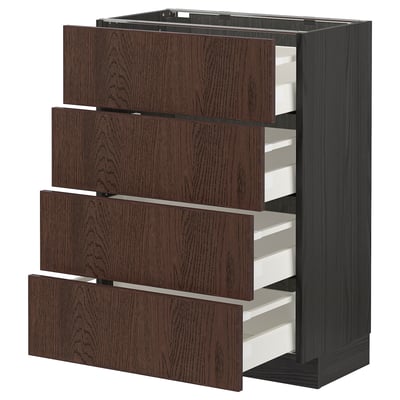 METOD / MAXIMERA Base cab 4 frnts/4 drawers, black/Sinarp brown, 60x37 cm