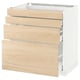 Light wood drawers, white cabinet. Kitchen storage with three drawers.