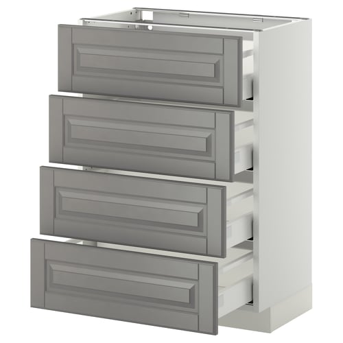 METOD kitchen unit with four soft grey drawers, self-closing