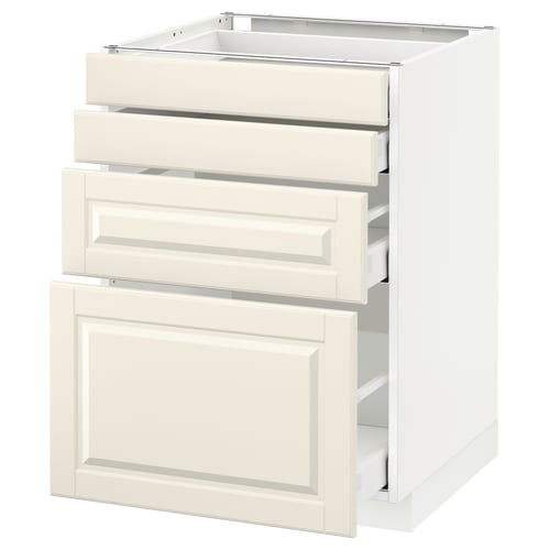 METOD kitchen unit in off-white with three drawers and one door, featuring a traditional design with bevelled edges.