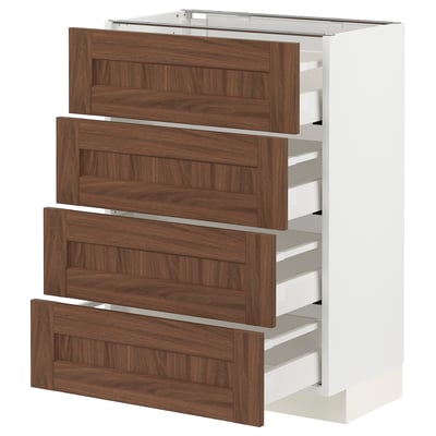 METOD / MAXIMERA Base cab 4 frnts/4 drawers, white Enköping/brown walnut effect, 60x37 cm