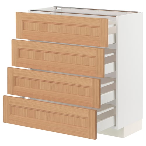 METOD kitchen unit, light oak, 4 drawers, white, rectangular, modern design.