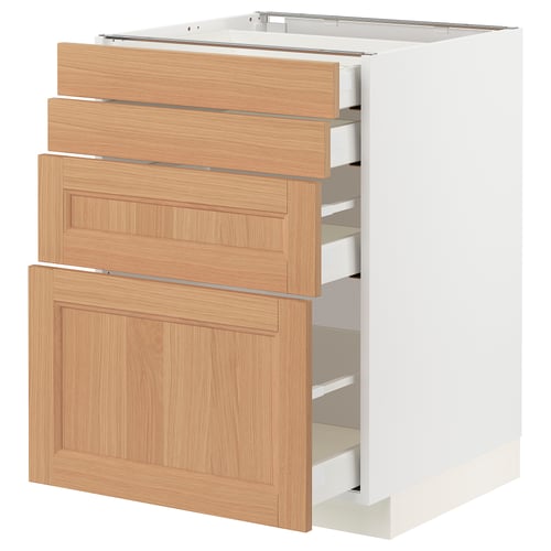 METOD kitchen unit, white & oak, 4 drawers, modern design.