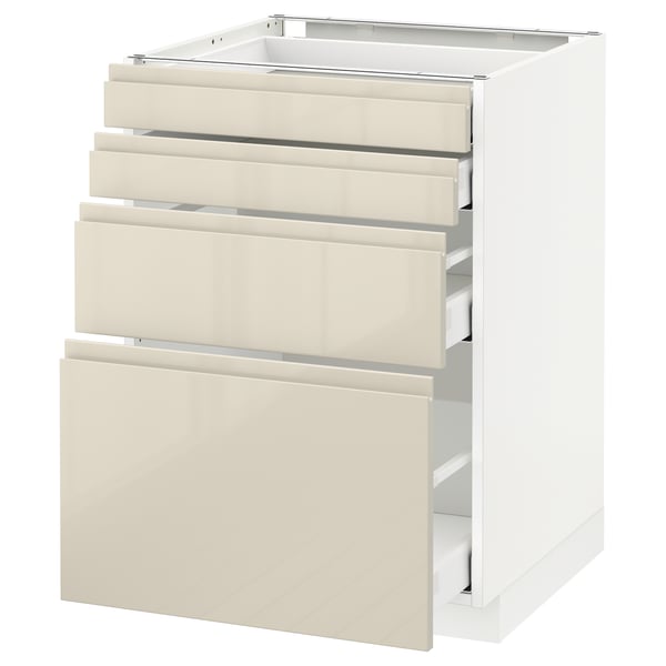 METOD / MAXIMERA Base cab 4 frnts/4 drawers, white/Voxtorp high-gloss light beige, 60x60 cm