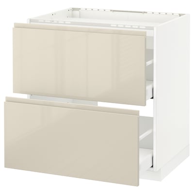 METOD / MAXIMERA Base cab f hob/2 fronts/2 drawers, white/Voxtorp high-gloss light beige, 80x60 cm
