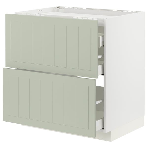 METOD / MAXIMERA Base cab f hob/2 fronts/3 drawers, white/Stensund light green, 80x60 cm