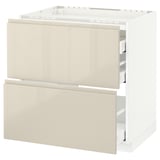 METOD / MAXIMERA Base cab f hob/2 fronts/3 drawers, white/Voxtorp high-gloss light beige, 80x60 cm