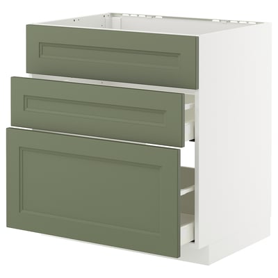 METOD / MAXIMERA Base cab f hob/int extractor w drw, white/Axstad grey-green, 80x60 cm