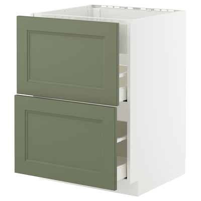 METOD / MAXIMERA Base cab f hob/int extractor w drw, white/Axstad grey-green, 60x60 cm