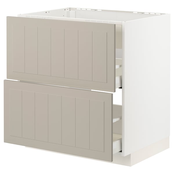 METOD / MAXIMERA Base cab f hob/int extractor w drw, white/Stensund beige, 80x60 cm