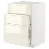METOD / MAXIMERA Base cab f hob/int extractor w drw, white/Voxtorp high-gloss light beige, 60x60 cm