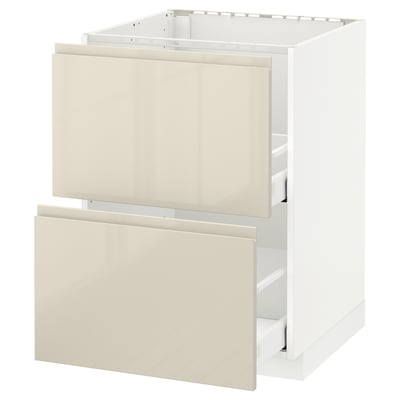 METOD / MAXIMERA Base cab f sink+2 fronts/2 drawers, white/Voxtorp high-gloss light beige, 60x60 cm