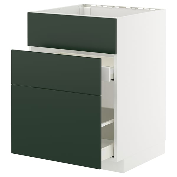 METOD / MAXIMERA Base cab f sink+3 fronts/2 drawers, white/Havstorp deep green, 60x60 cm