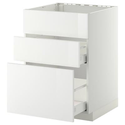 METOD / MAXIMERA Base cab f sink+3 fronts/2 drawers, white/Ringhult white, 60x60 cm