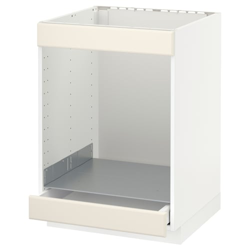 METOD white kitchen cabinet with drawer, smooth-running, off-white bevelled fronts, square shape, robust frame.