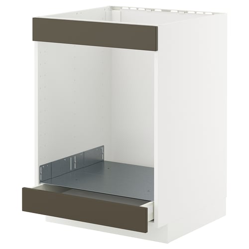 Alt: METOD kitchen cabinet, white, rectangular, with dark brown drawer and pullout tray.
