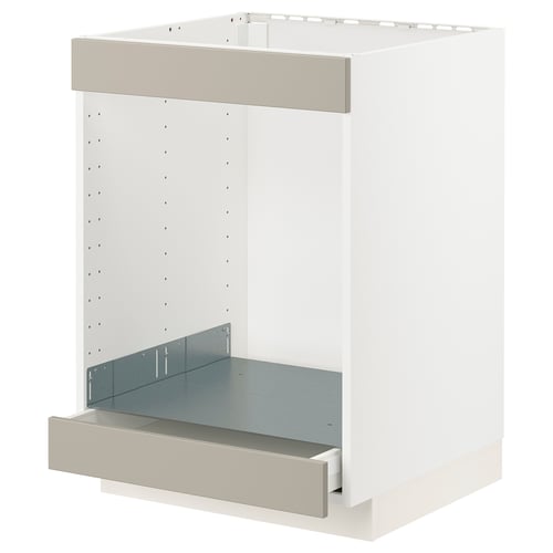 METOD kitchen unit with beige stensund fronts. It has a square shape with a low drawer, featuring a sleek and modern design.