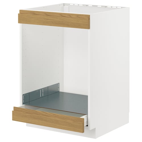 METOD kitchen unit, white & oak, minimalist, with removable drawer.