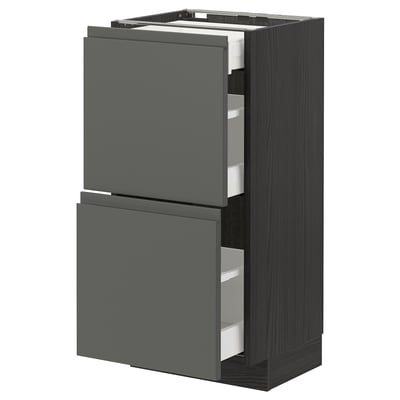 METOD / MAXIMERA Base cab with 2 fronts/3 drawers, black/Voxtorp dark grey, 40x37 cm