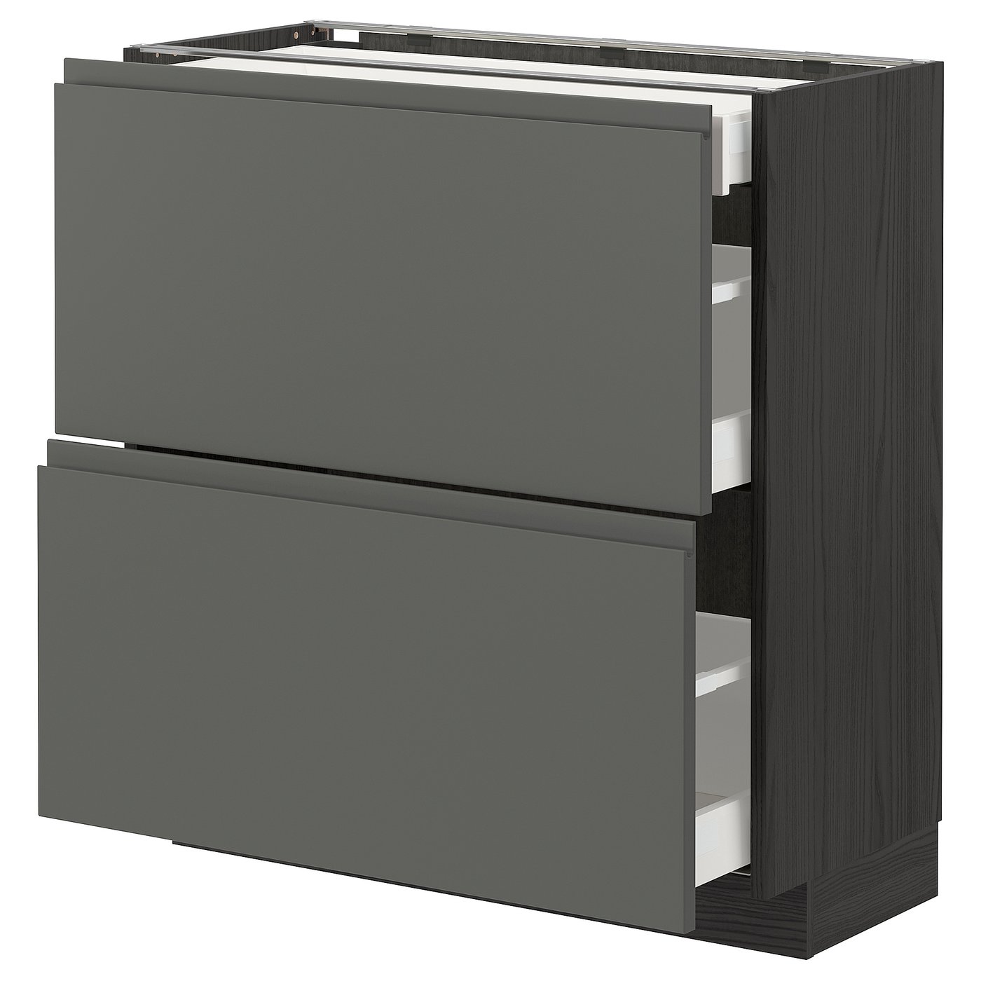 IKEA METOD Base cabinet with 2 fronts and 3 drawers 80x37 cm MAXIMERA black/VOXTORP dark grey