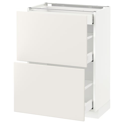 A white METOD kitchen cabinet with smooth lines and drawers.