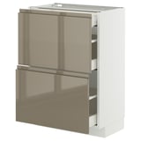 METOD / MAXIMERA Base cab with 2 fronts/3 drawers, white/Voxtorp high-gloss dark grey-brown, 60x37 cm