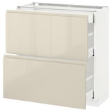 METOD / MAXIMERA Base cab with 2 fronts/3 drawers, white/Voxtorp high-gloss light beige, 80x37 cm