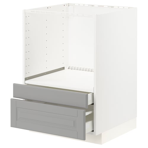 METOD kitchen unit, grey, with two smooth drawers, white frame, modern design.