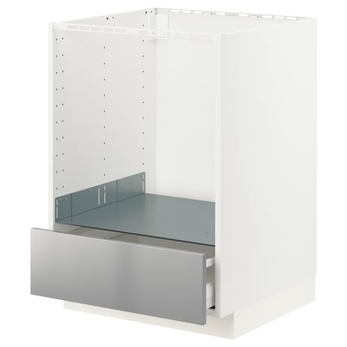METOD white kitchen unit with stainless steel drawer, modern design.