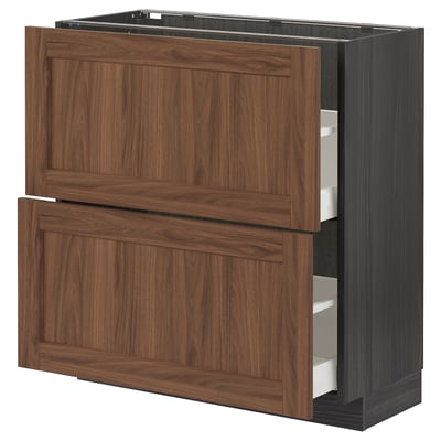 METOD / MAXIMERA Base cabinet with 2 drawers, black Enköping/brown walnut effect, 80x37 cm