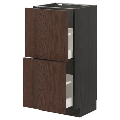 METOD / MAXIMERA Base cabinet with 2 drawers, black/Sinarp brown, 40x37 cm