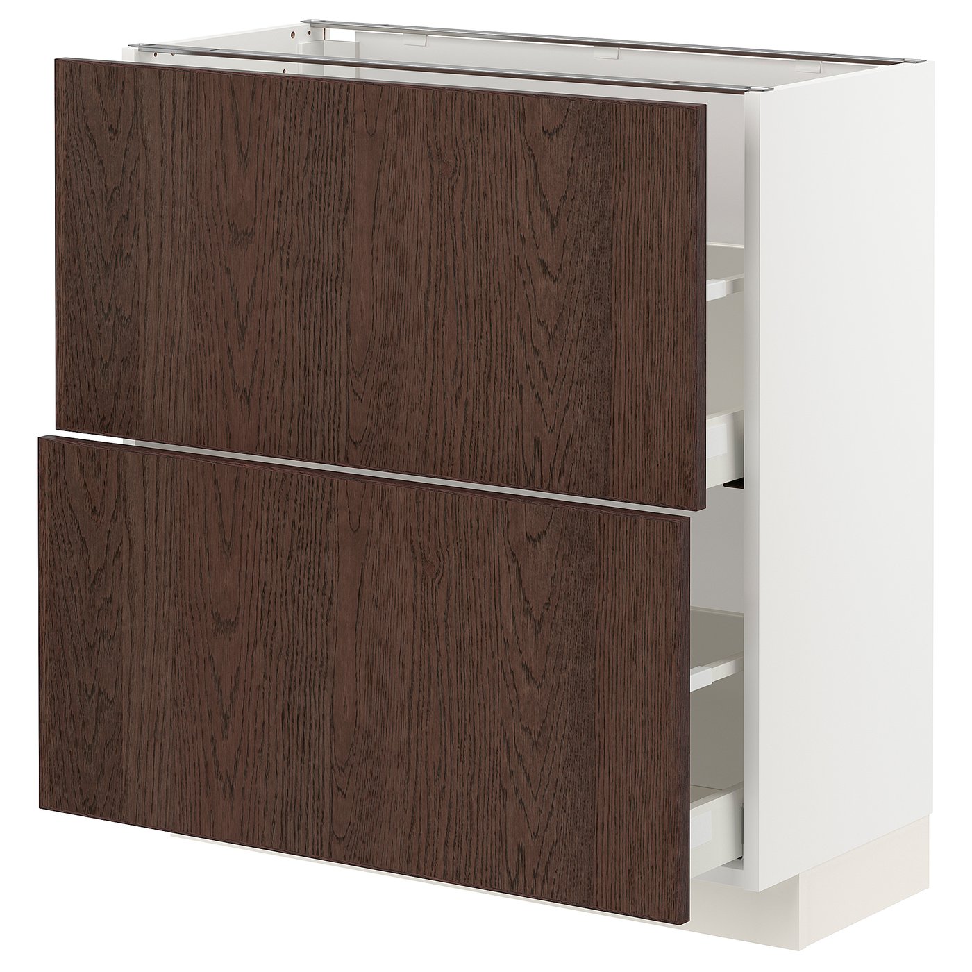 IKEA METOD Base cabinet with 2 drawers 80x37 cm MAXIMERA white/SINARP brown