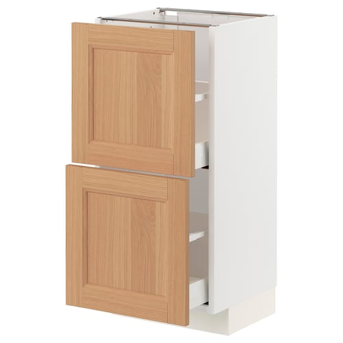 METOD oak cabinet, white, oak wood, rectangular, drawer design.