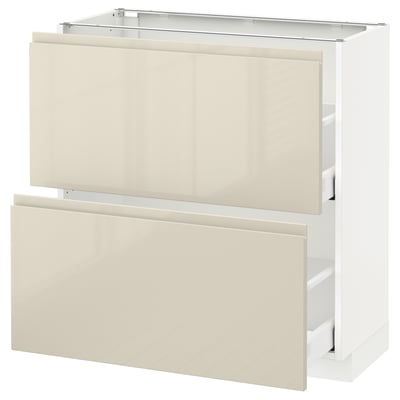 METOD / MAXIMERA Base cabinet with 2 drawers, white/Voxtorp high-gloss light beige, 80x37 cm