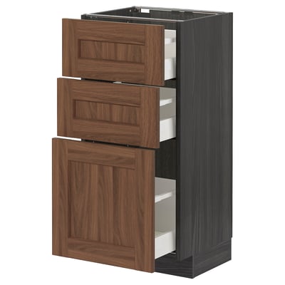 METOD / MAXIMERA Base cabinet with 3 drawers, black Enköping/brown walnut effect, 40x37 cm