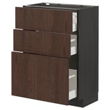 METOD / MAXIMERA Base cabinet with 3 drawers, black/Sinarp brown, 60x37 cm