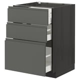 METOD / MAXIMERA Base cabinet with 3 drawers, black/Voxtorp dark grey, 60x60 cm