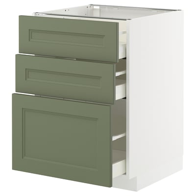 METOD / MAXIMERA Base cabinet with 3 drawers, white/Axstad grey-green, 60x60 cm
