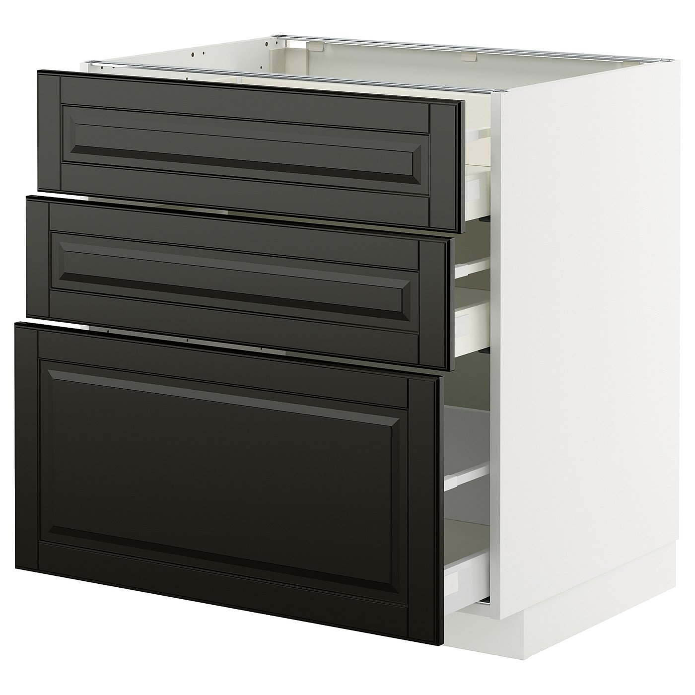 IKEA METOD Base cabinet with 3 drawers 80x60 cm MAXIMERA white/BODBYN black
